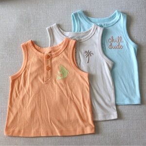 Kids Sleeveless Tops Set - Orange, Cream, Blue 12M